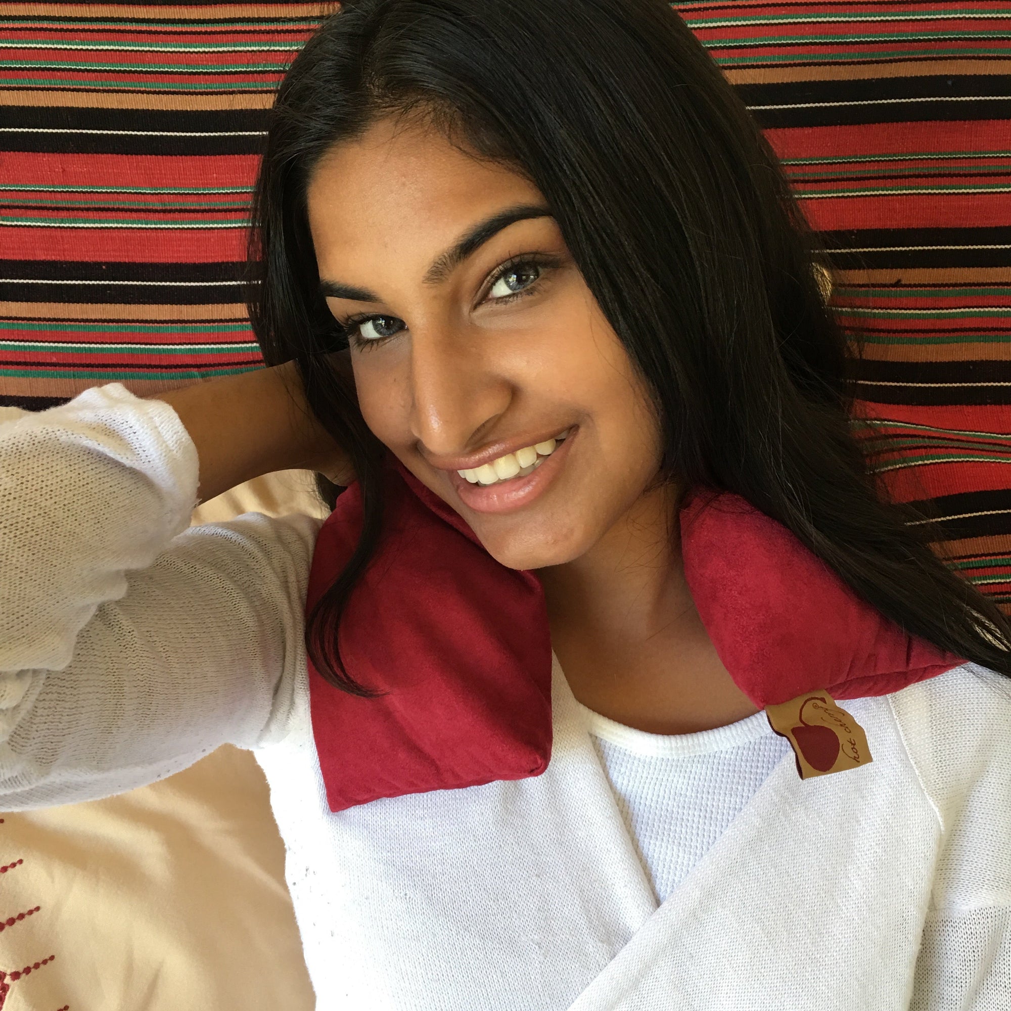 The Celine – Menstrual Phase Neck Wrap in Plush Cherry Ultra-Suede