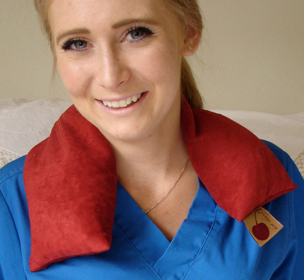 The Celine – Menstrual Phase Neck Wrap in Plush Cherry Ultra-Suede