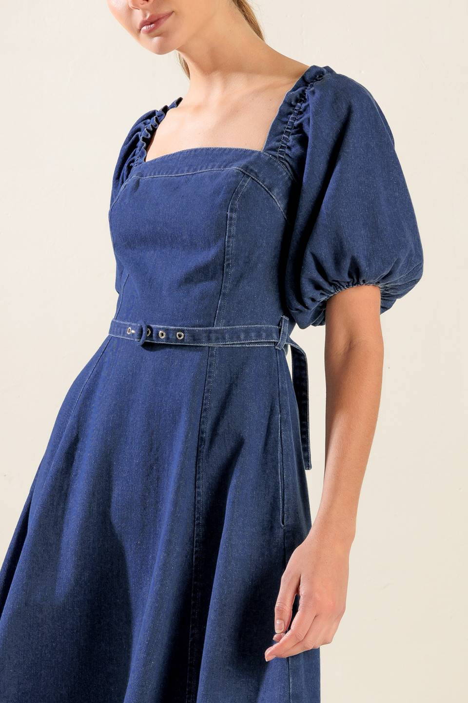 The Camille – Washed Denim Midi Dress