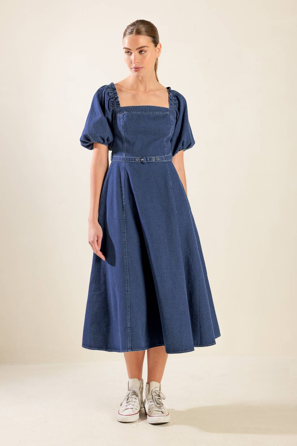 The Camille – Washed Denim Midi Dress