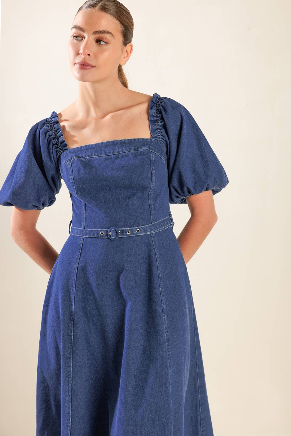 The Camille – Washed Denim Midi Dress