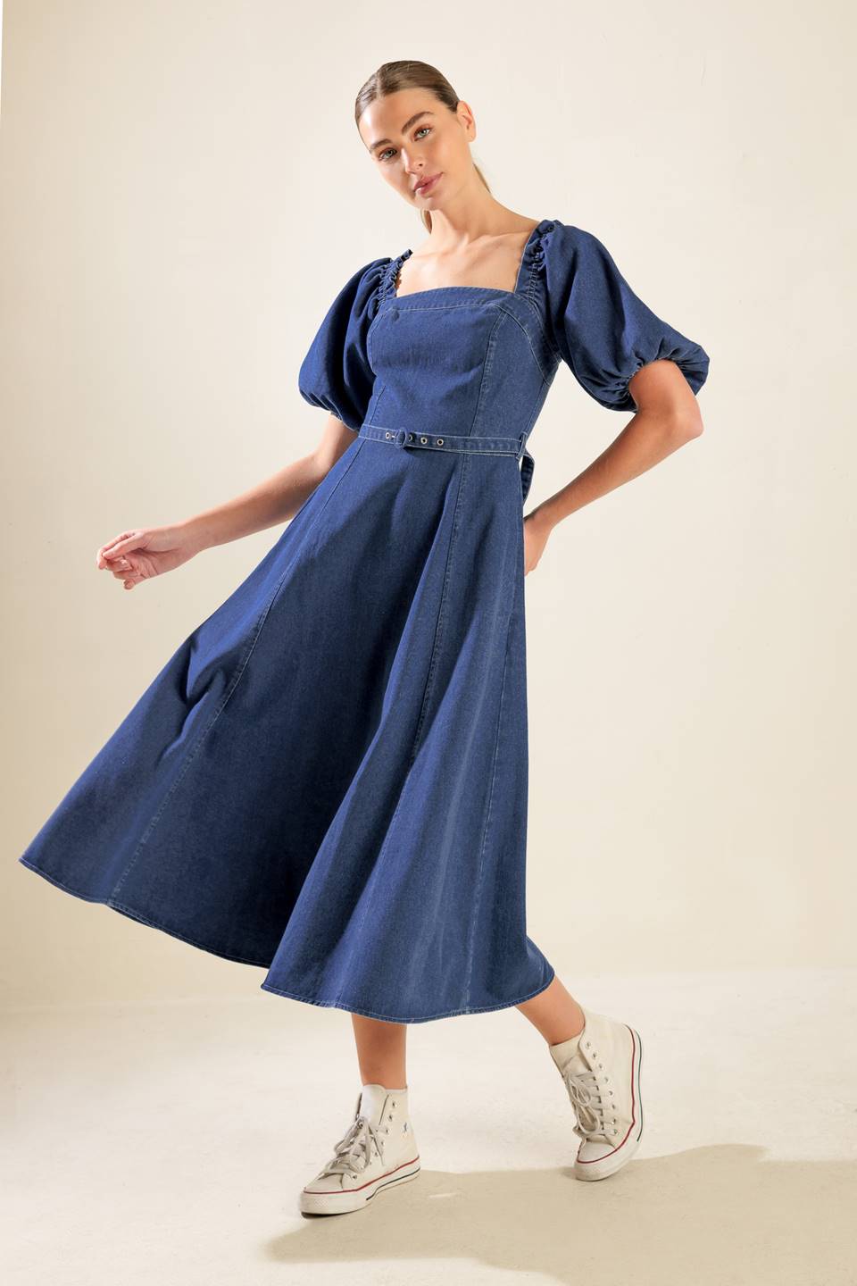 The Camille – Washed Denim Midi Dress