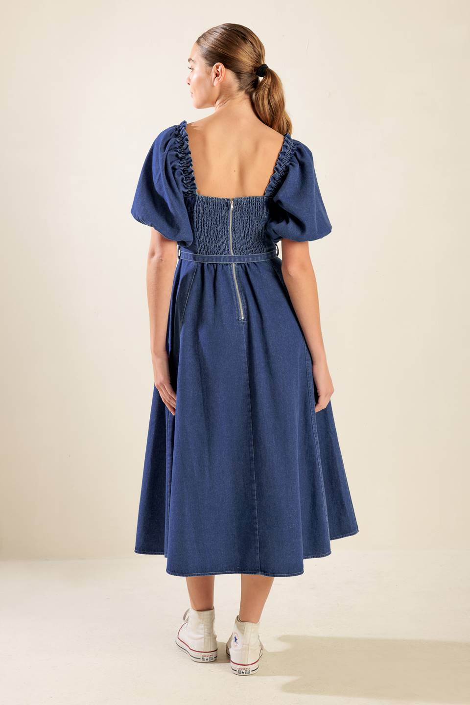 The Camille – Washed Denim Midi Dress