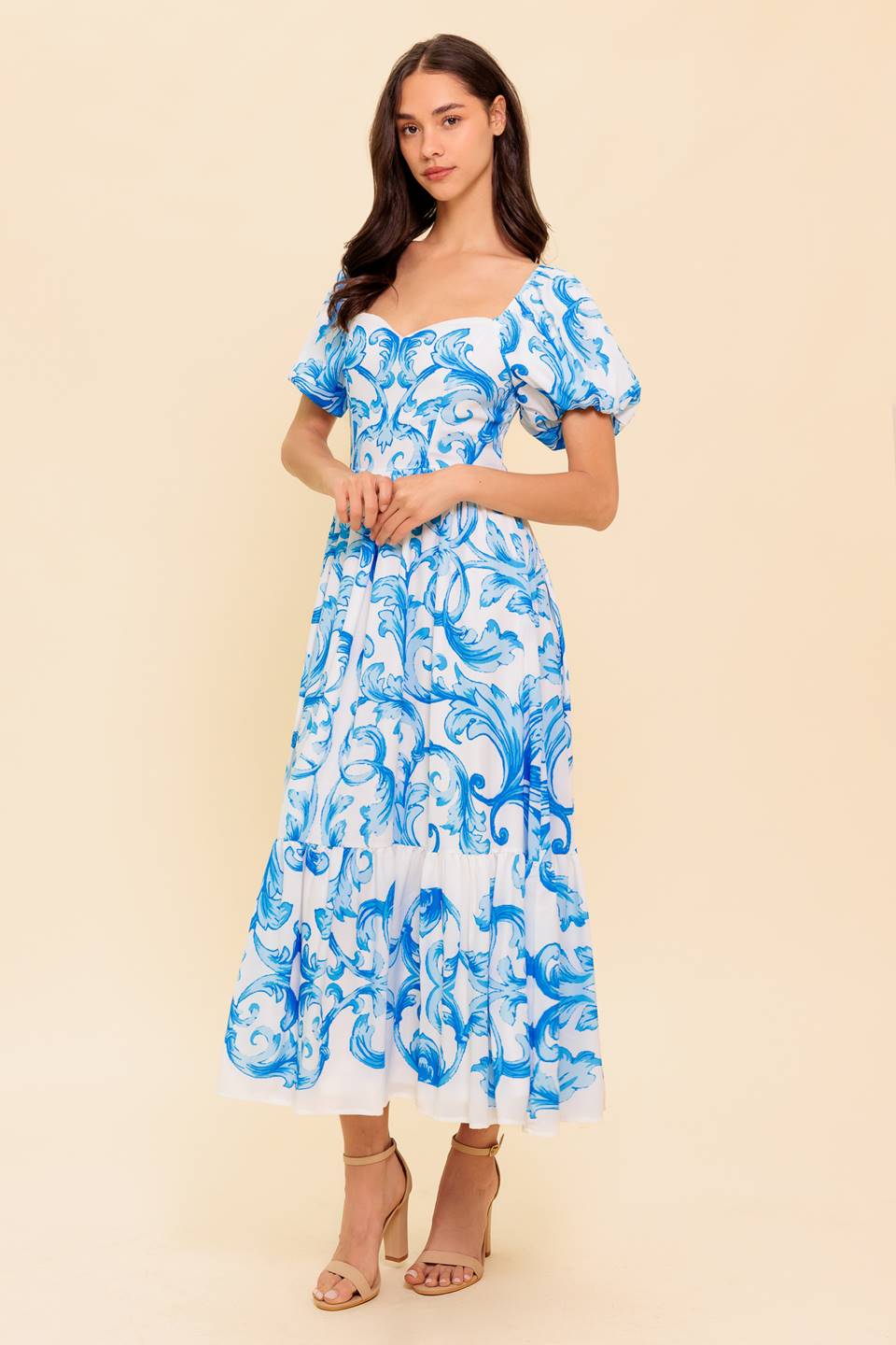 The Seraphina – Printed Puff-Sleeve Midi Dress