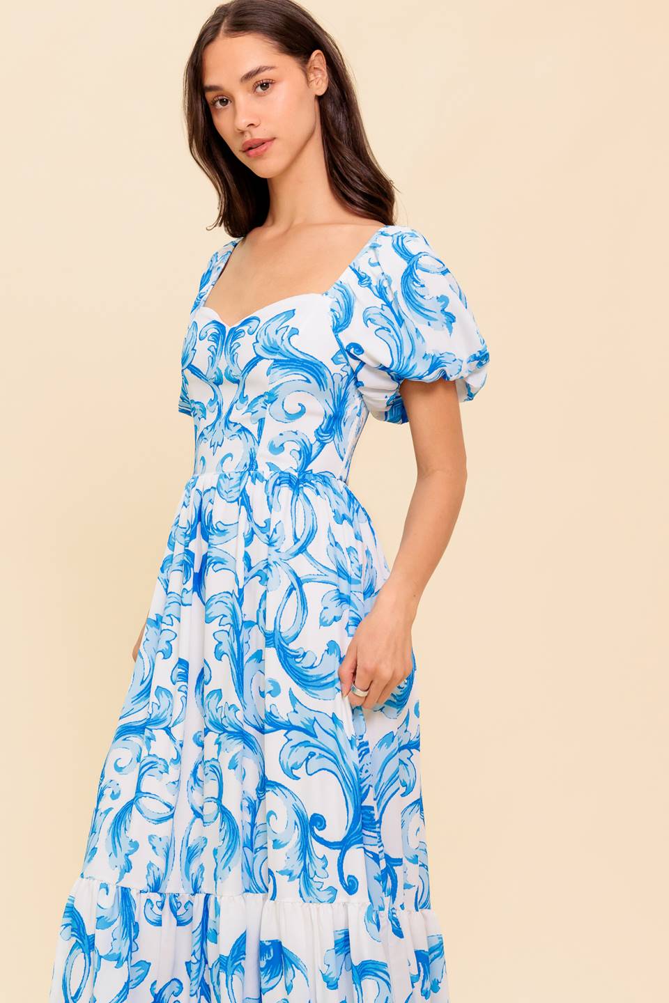 The Seraphina – Printed Puff-Sleeve Midi Dress