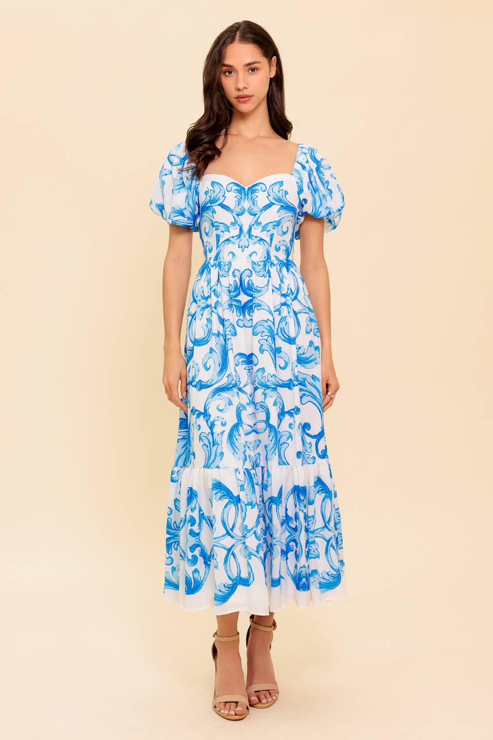 The Seraphina – Printed Puff-Sleeve Midi Dress