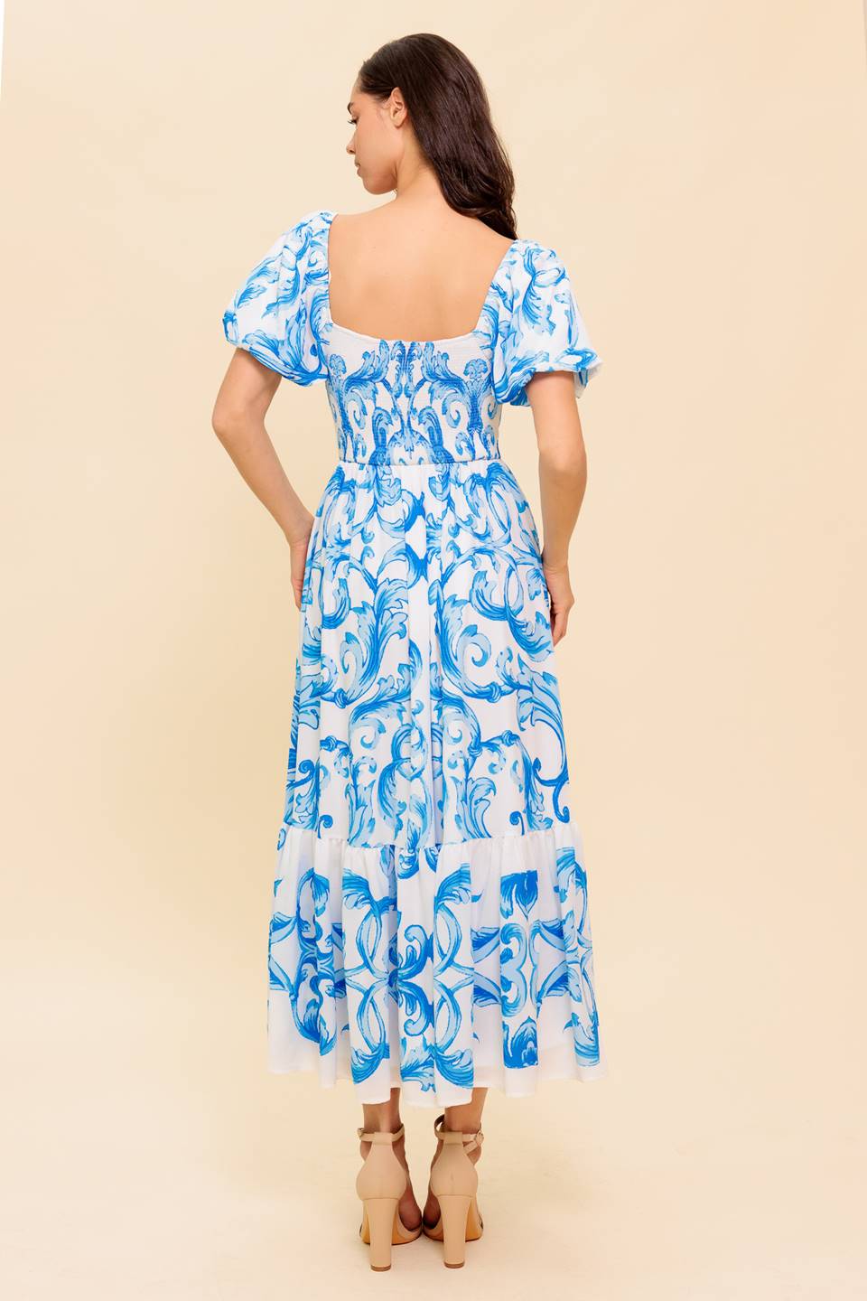 The Seraphina – Printed Puff-Sleeve Midi Dress