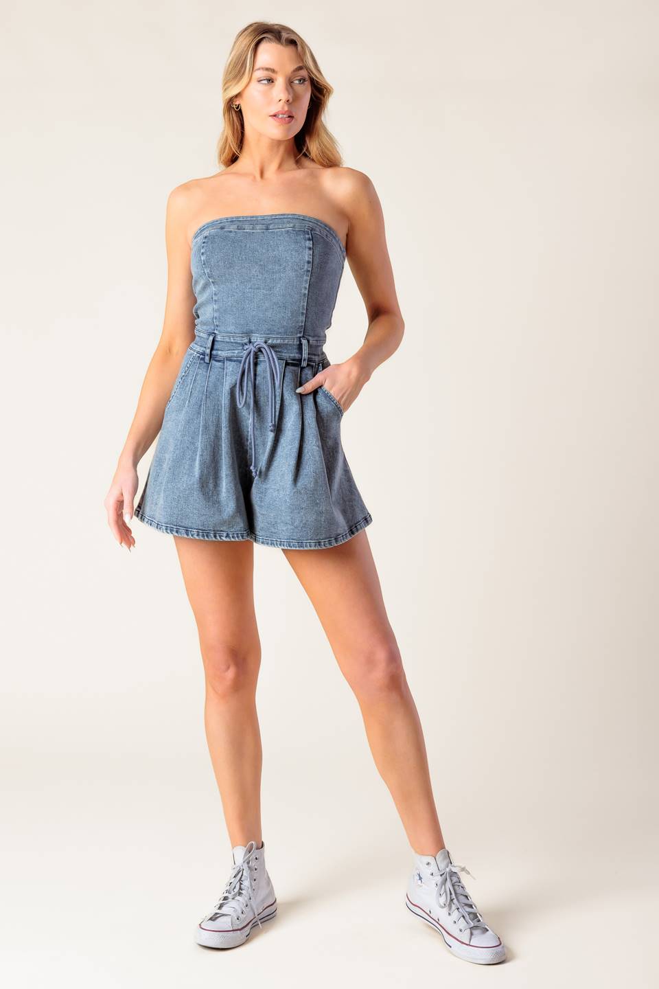 The Roxy – Strapless Denim Romper