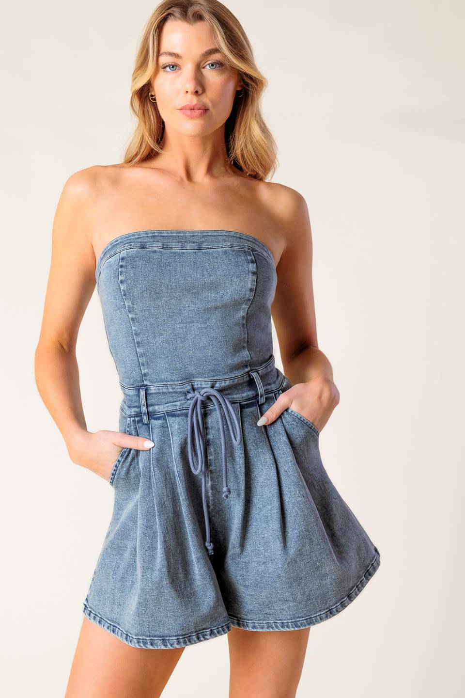 The Roxy – Strapless Denim Romper