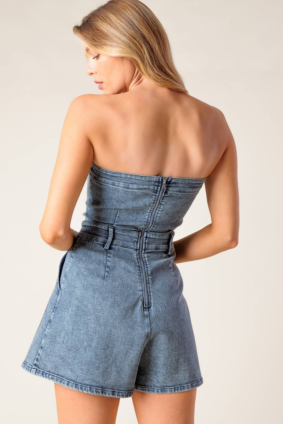 The Roxy – Strapless Denim Romper